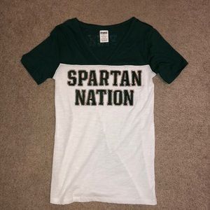 PINK MSU V-Neck T-Shirt